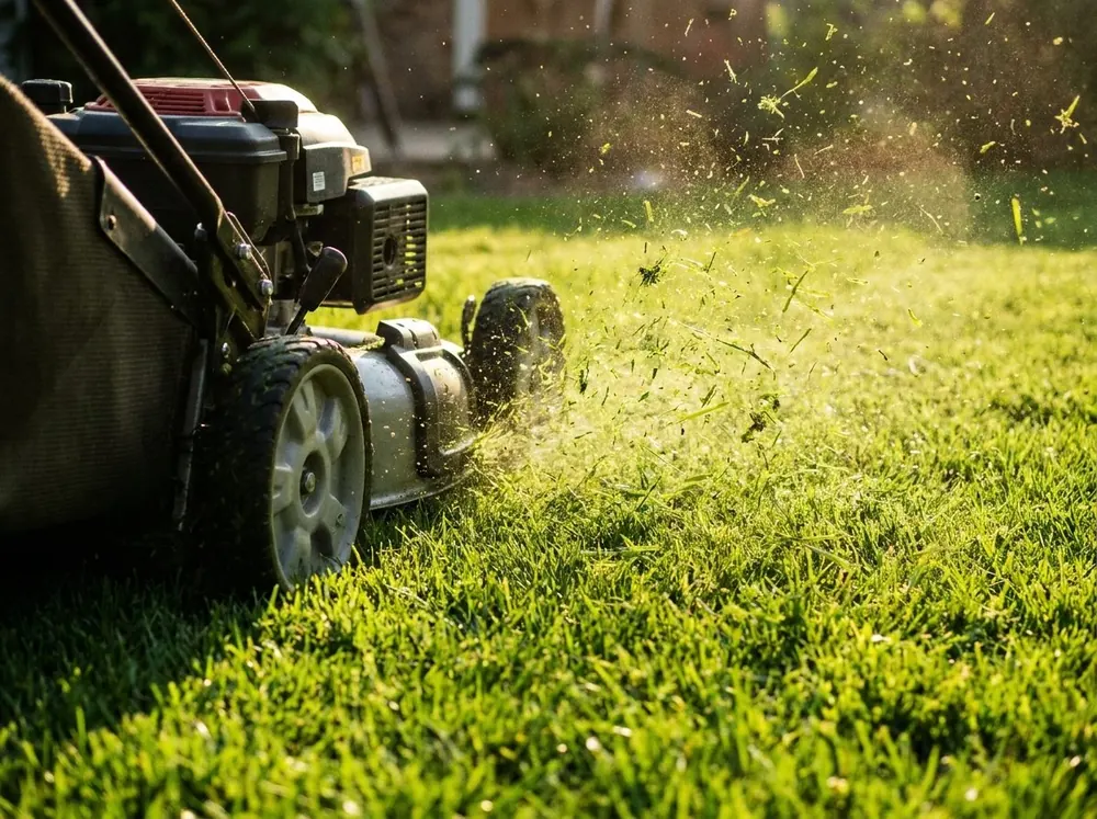 Tonte de pelouse lors de l'entretien d'un jardin